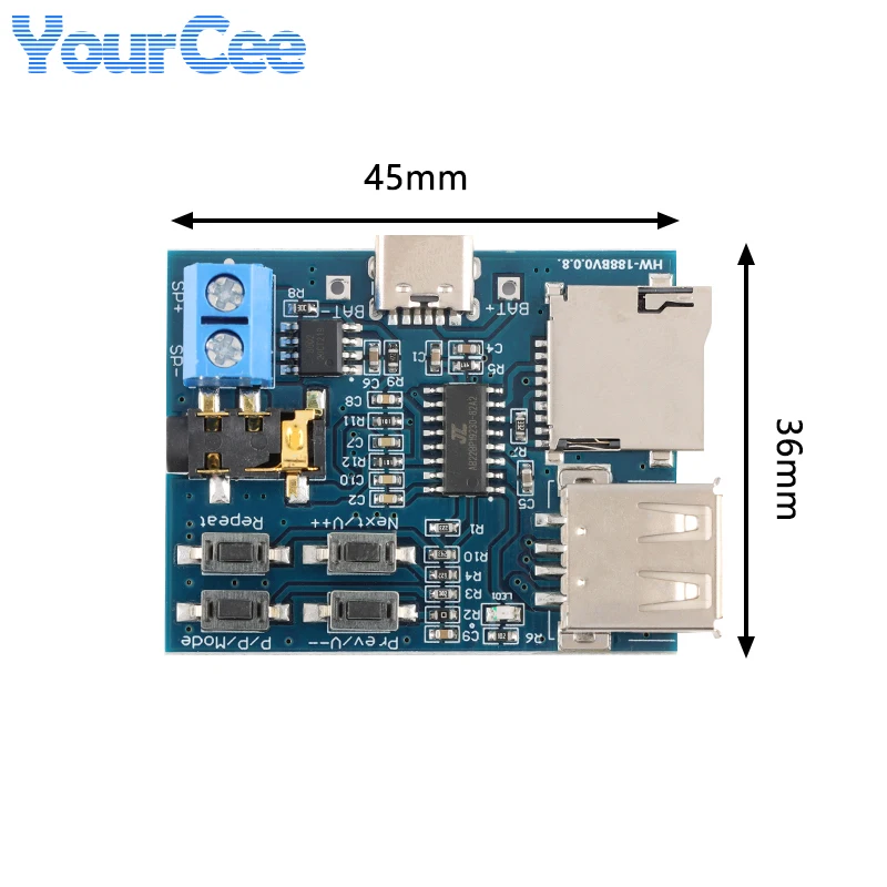 Placa decodificadora decodificadora sin pérdidas MP3, módulo de reproductor USB, amplificador de potencia de Audio y voz, interfaz tipo C DC 3,7--5,5 V 2W, 2 uds./1 ud. - imagen 5