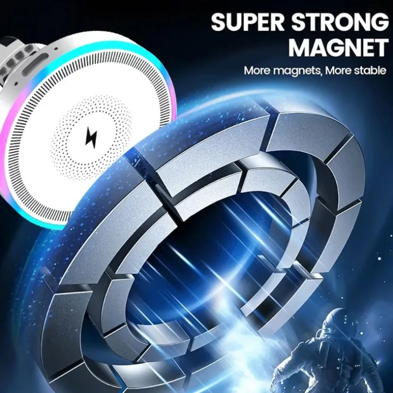 Cargador inalámbrico magnético para coche, soporte para salida de aire, Clip, soporte para teléfono, luz RGB para iPhone 16, 15, 14, 13, 12 Pro Max, carga rápida - imagen 3