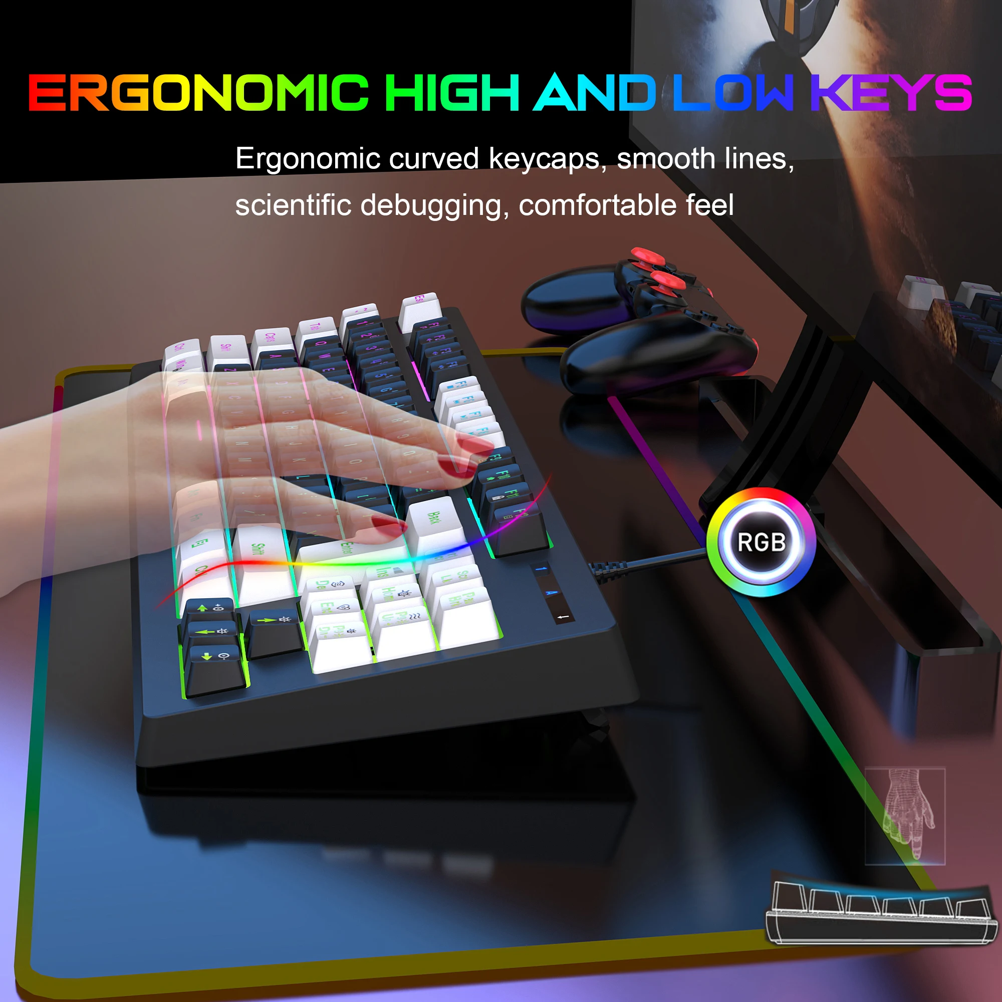 Teclado con cable de 87 teclas, retroiluminado RGB, funciones Multimedia para juegos, moldeo por inyección de doble color para PC, portátiles y jugadores - imagen 5