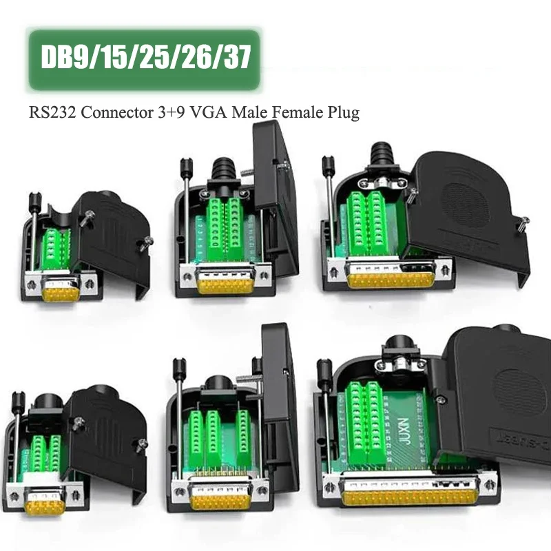 DB9 DB15 3 + 9 VGA macho hembra enchufe DB25 DB26 conector de ruptura sin soldadura 9 pines 15 pines 25 pines 26 pines 37 pines D-SUB conector RS232 - imagen 2