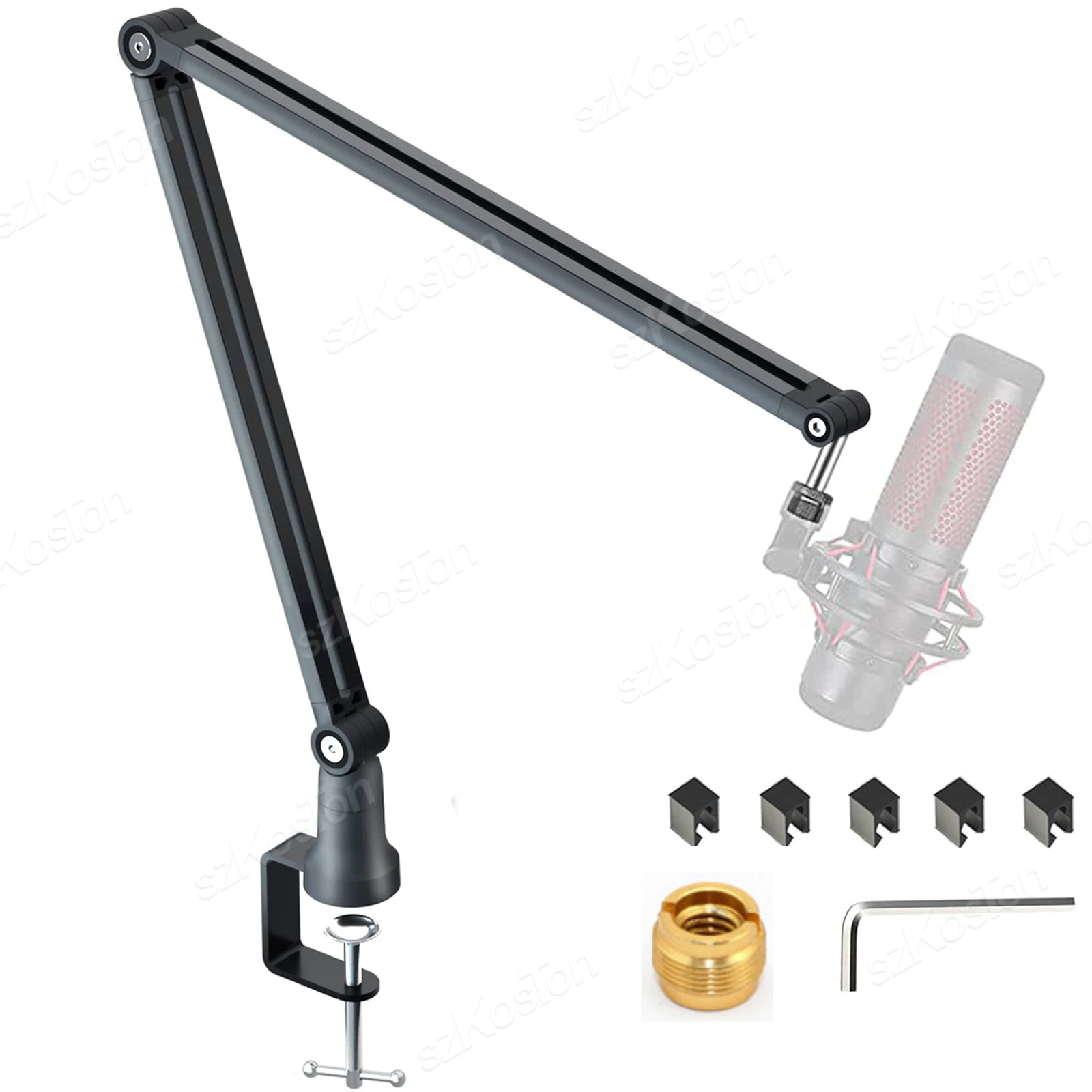 Soporte de micrófono de suspensión, brazo de tijera, Cable oculto, adaptador de 3/8 "a 5/8" para HyperX QuadCast A8 A6V K658 - imagen 2