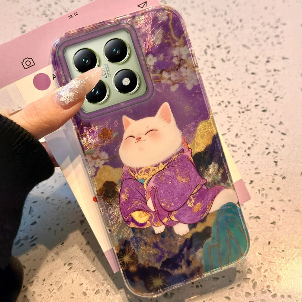 Funda de teléfono con diseño de vórtice y flores de dibujos animados de gato para Xiaomi 14T 13T 11 Lite NE Poco X5 M6 X6 X7 X3 Pro NFC C65 C61 M5S, funda de lujo