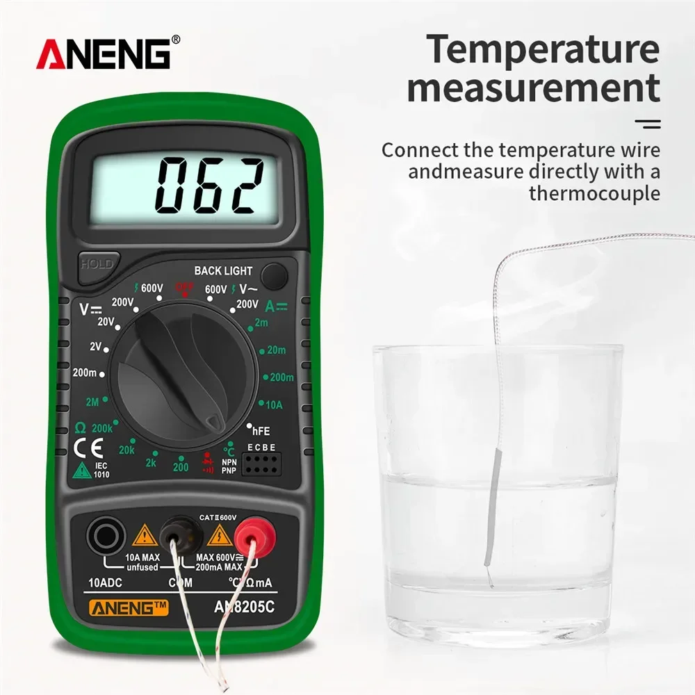 ANENG AN8205C multímetro Digital 1999 recuentos amperímetro multímetro pantalla LCD probador hFE AC DC herramienta de termopar de prueba de voltaje - imagen 5
