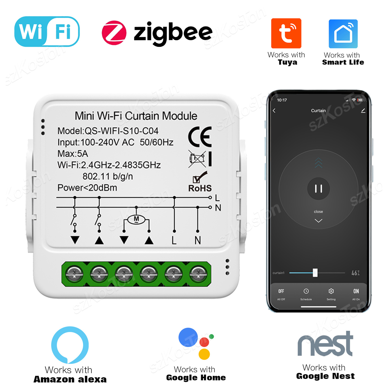 Interruptor Cortina Tuya WiFi Zigbee para Persianas Alexa Google Home