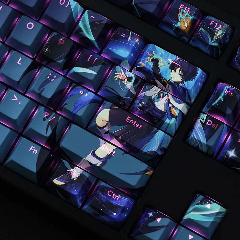Teclas PBT de 5 lados para Gaming, accesorio con dibujos animados de Anime, perfil de cereza, retroiluminado, para Genshin Impact Wanderer, 108 teclas - imagen 5