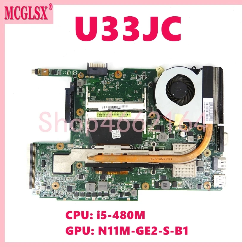 Placa base para portátil U33JC con i5-480M CPU GT310M-1GB GPU para ASUS U33JC U33J placa base para ordenador portátil completamente probada OK - imagen 2