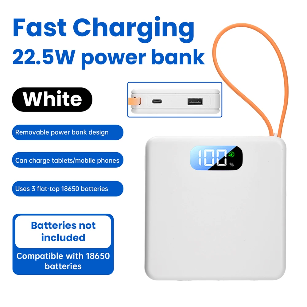 Kit de Banco de energía de batería DIY 3*18650, caja de carga rápida de 10W 22,5 W con Cable de carga, Kit de fuente de alimentación móvil sin soldadura extraíble - imagen 5