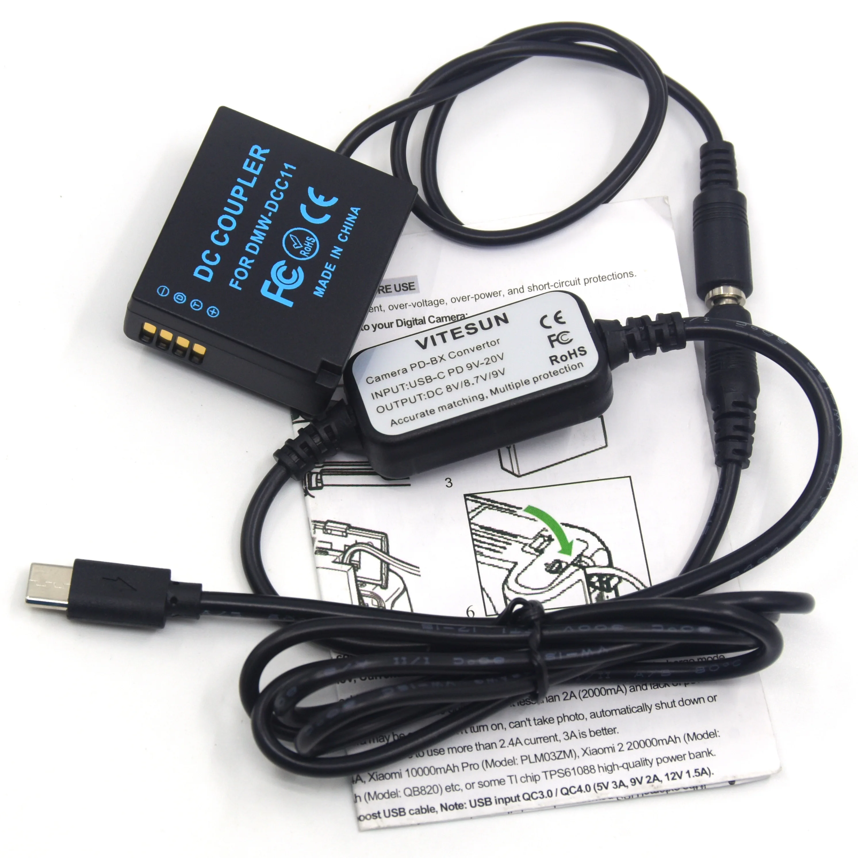 DMW-BLG10 BLE9 batería simulada DCC11 + USB tipo C PD convertidor a Cable CC para Panasonic Lumix DMC-GF6 GF5 GF3K GX7 S6 S6K GX8 - imagen 3