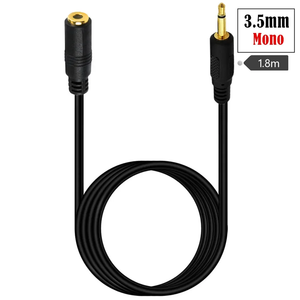 Cable de extensión mono chapado en oro de 3,5mm, 3,5mm, 1/8 "TS, mini conector de audio macho y hembra, cable de cobre