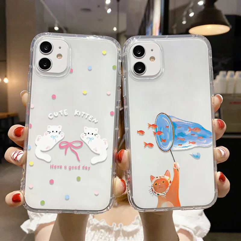 Funda de teléfono bonita de dibujos animados para iPhone 16 Pro 14 13 15 11 12 17 Pro Max Air XR 7 8 Plus SE, funda transparente de silicona a prueba de golpes - imagen 5