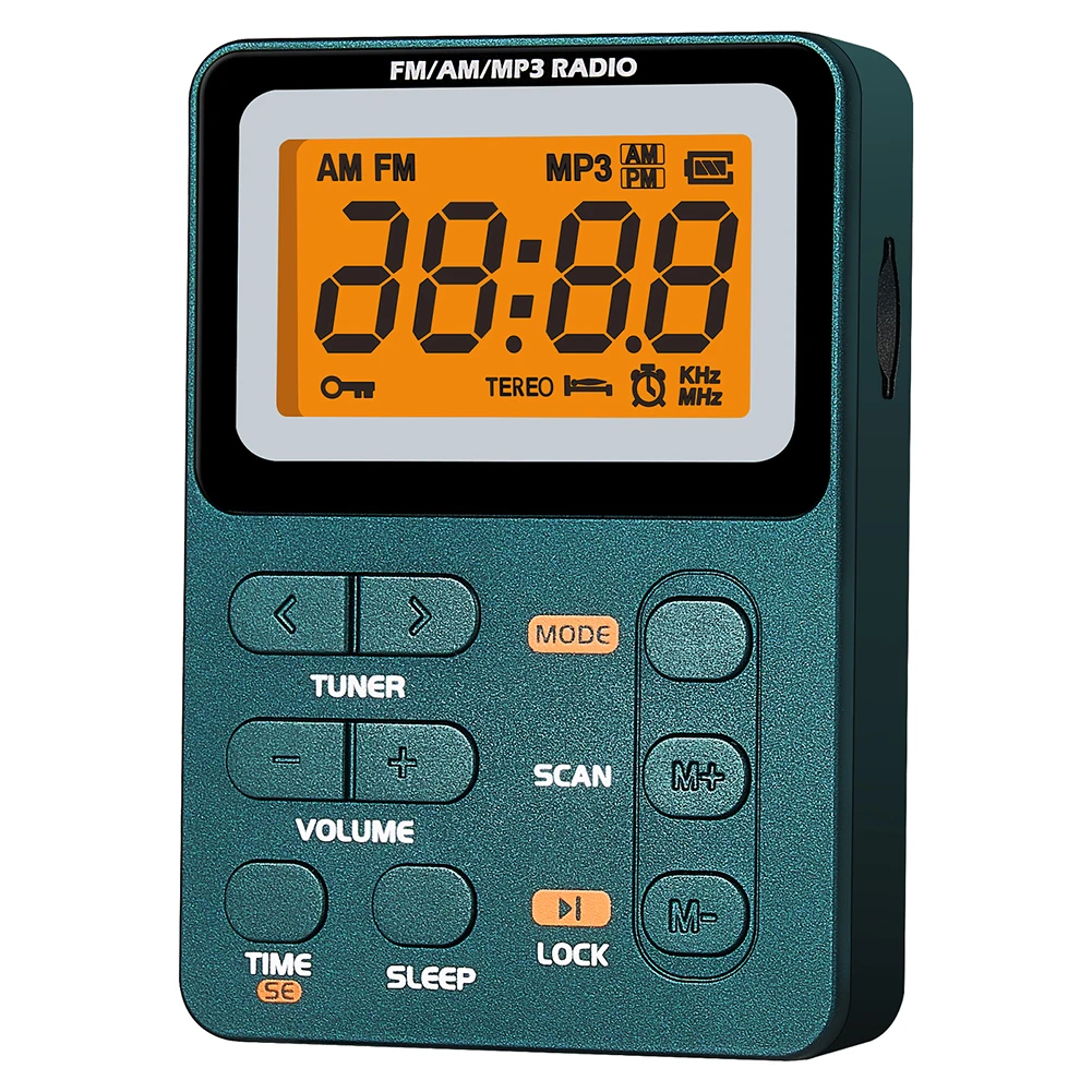 Radio portátil AM FM, Radio de bolsillo recargable con auricular estéreo MP3, Radio Transistor con pantalla LCD para correr/gimnasio/Camping - imagen 2