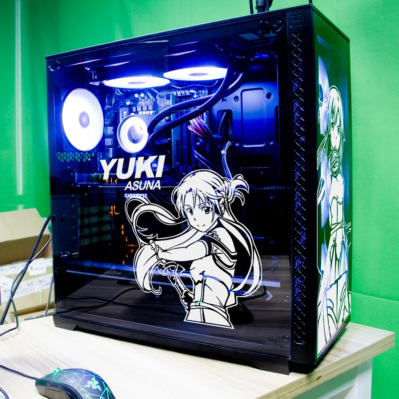 Yuuki-pegatinas de vinilo de Anime Asuna para carcasa de PC, calcomanías de decoración de dibujos animados para Atx, piel de chasis de ordenador medio, calcomanía extraíble fácil de calar - imagen 2