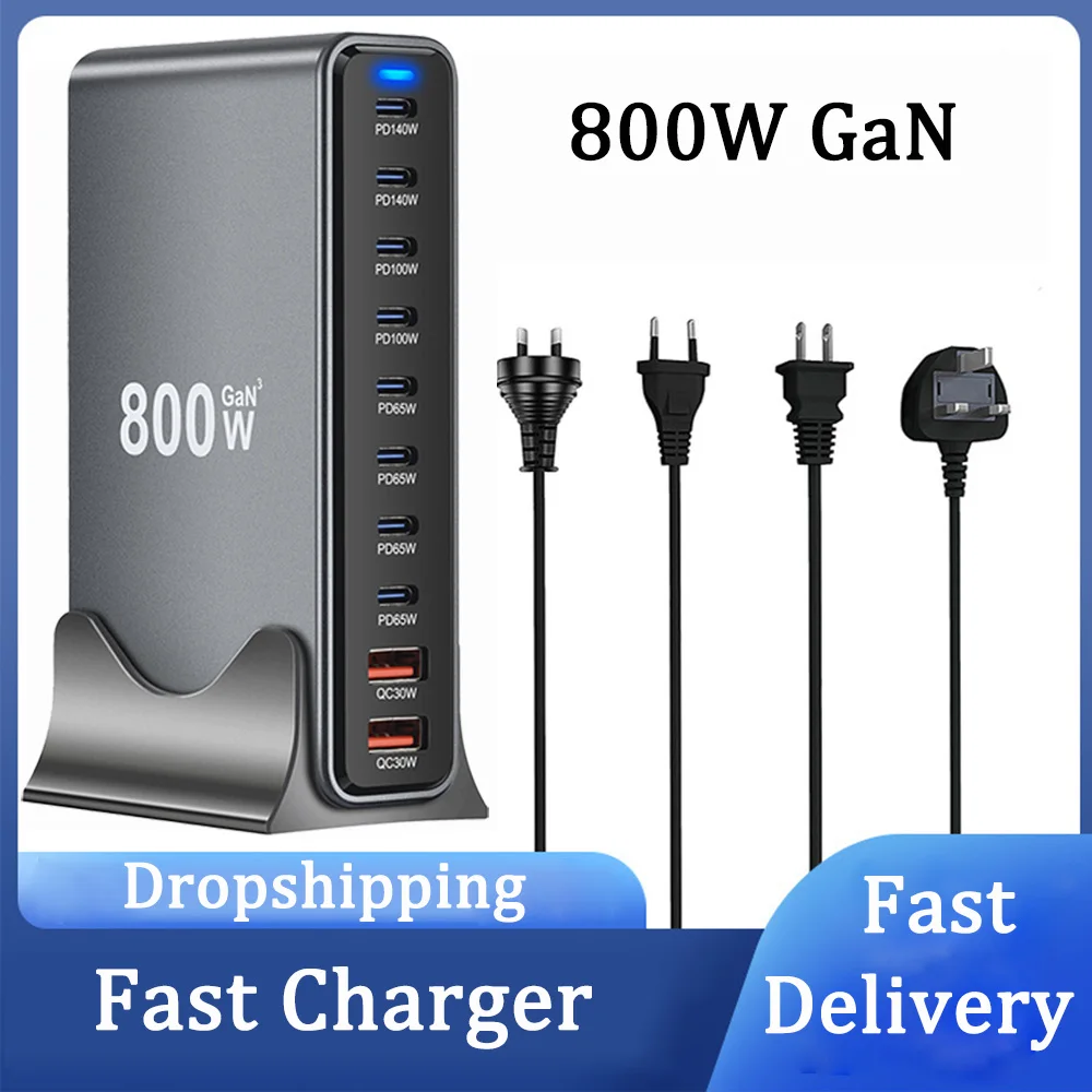 Nuevo cargador rápido GaN de 800W PD3.1 PPS 10 puertos USB C tipo C adaptadores de estación de carga rápida para iPhone 16 15 Samsung Xiaomi Huawei - imagen 2