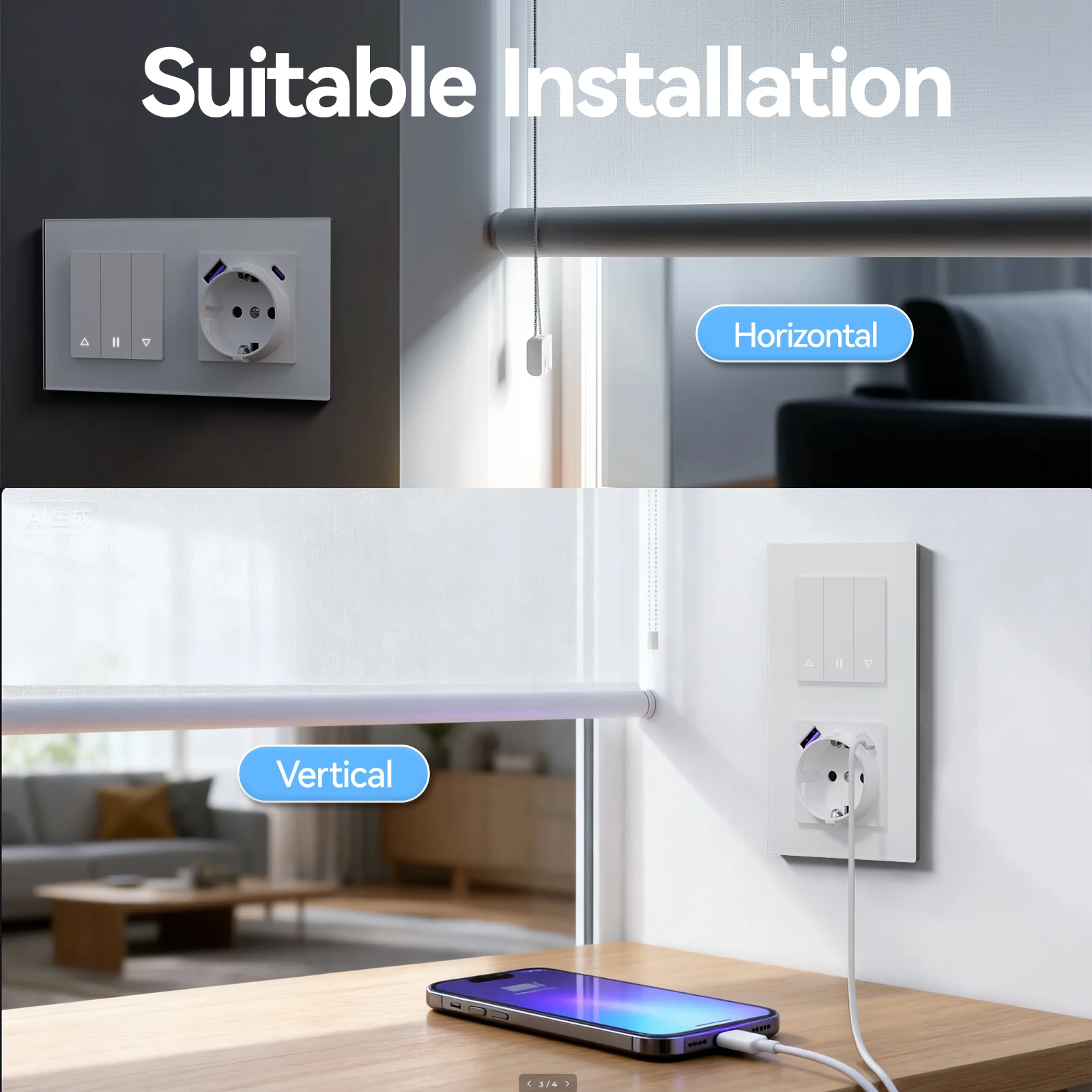 BSEED Zigbee interruptores de persianas inteligentes Tuya Alexa Control de voz más interruptor de luz enchufes de pared normales USB tipo c estándar de la UE - imagen 4