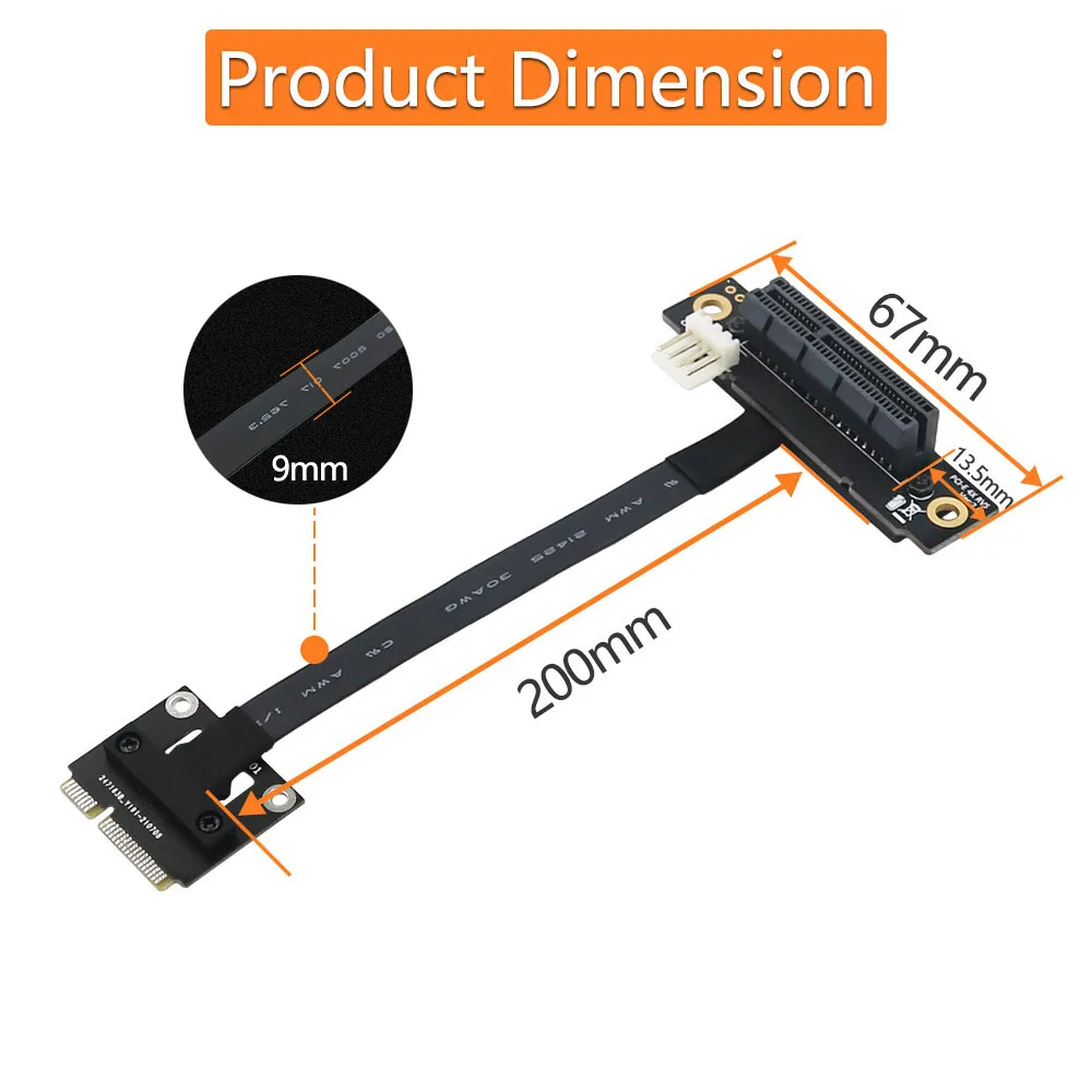 PCI-E Riser 270 grados Mini PCIe a PCI-E 4X Adaptador convertidor Cable Riser w/ 4pin FDD conector de alimentación para PCI-E Tester Extender - imagen 5