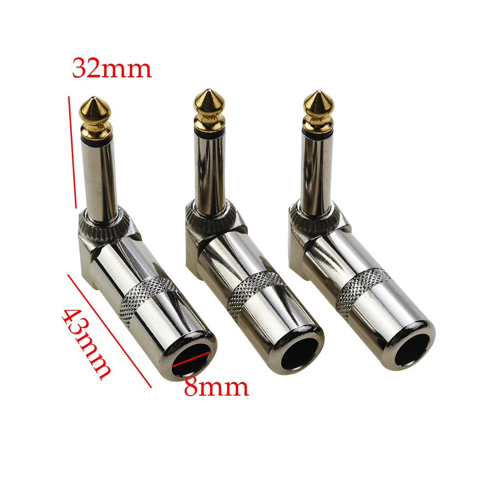 1 Uds 6,35 enchufe de Audio amplificador de micrófono enchufe de Cable de guitarra Bipolar Mono amplificador enchufe de micrófono 90 grados Audio TRS enchufe - imagen 2