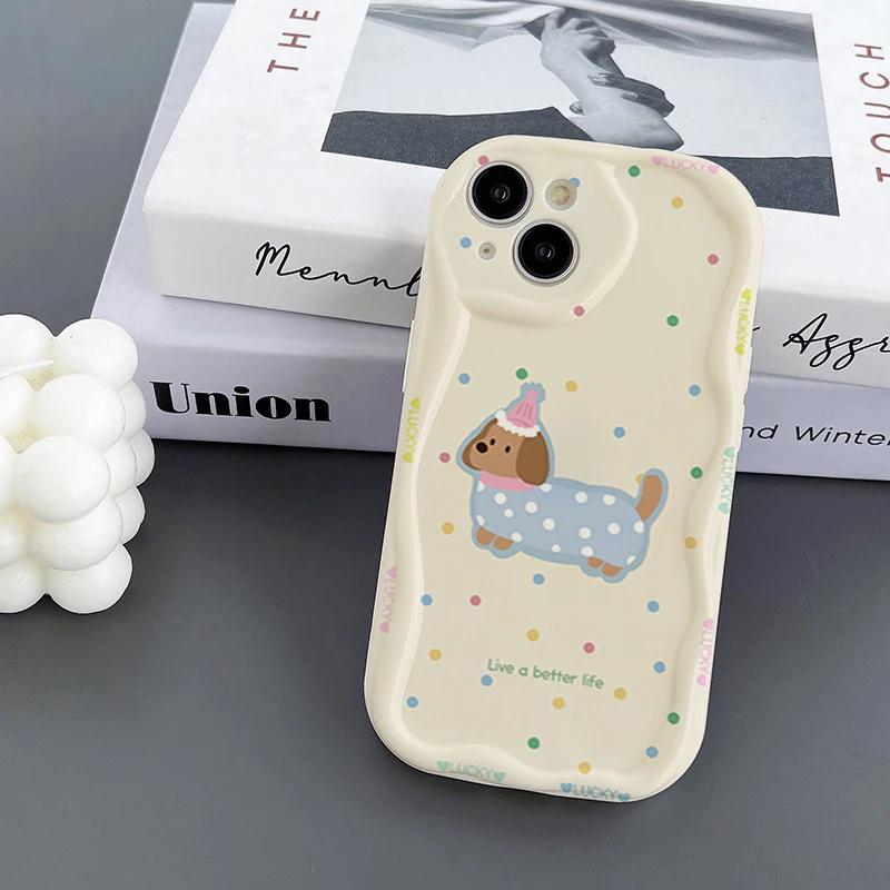 Funda de alta calidad para iPhone X XR/xsmax 11 12 13 14 15Pro Max Plus Series funda de teléfono Tpu con patrón de cachorro revestido de azul de lunares - imagen 3