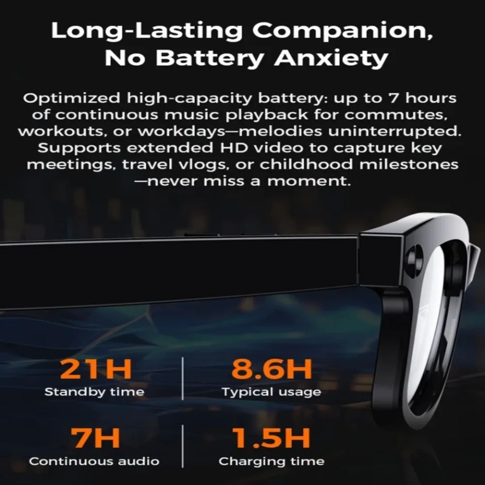 Al Translate-gafas inteligentes con cámara HD de 800W, asistente de voz resistente al agua, gafas de sol antiluz azul, reproducción de música, grabación de sonido - imagen 5