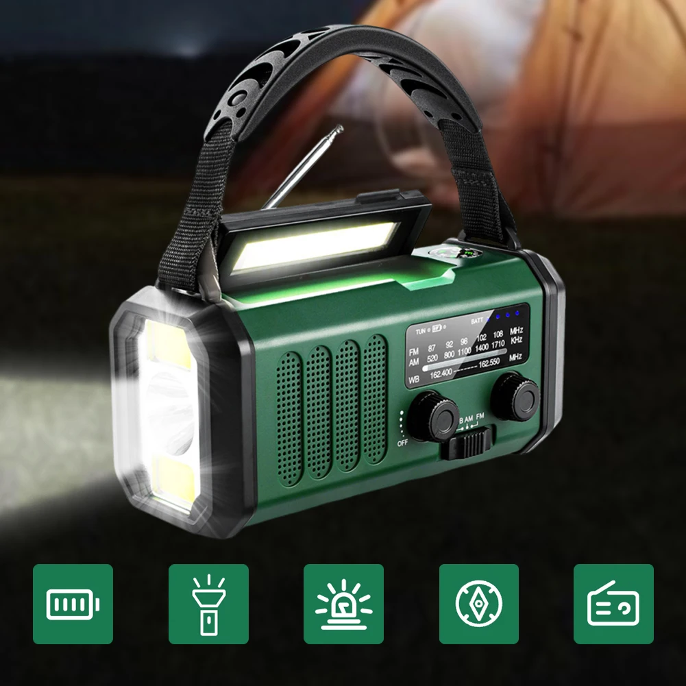 Radio de manivela de emergencia, Radio con energía Solar de 20000mAh con linterna, lámpara de lectura, alarma SOS para acampar al aire libre y emergencias - imagen 5