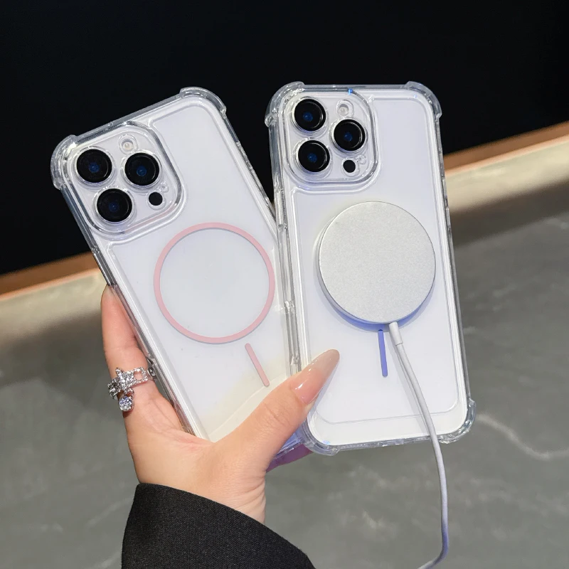 Para Magsafe magnético cuatro esquinas Anti caída HD transparente funda de teléfono para iPhone 16 Pro Max 14 11 12 13 15 Pro Max cubierta de parachoques - imagen 2