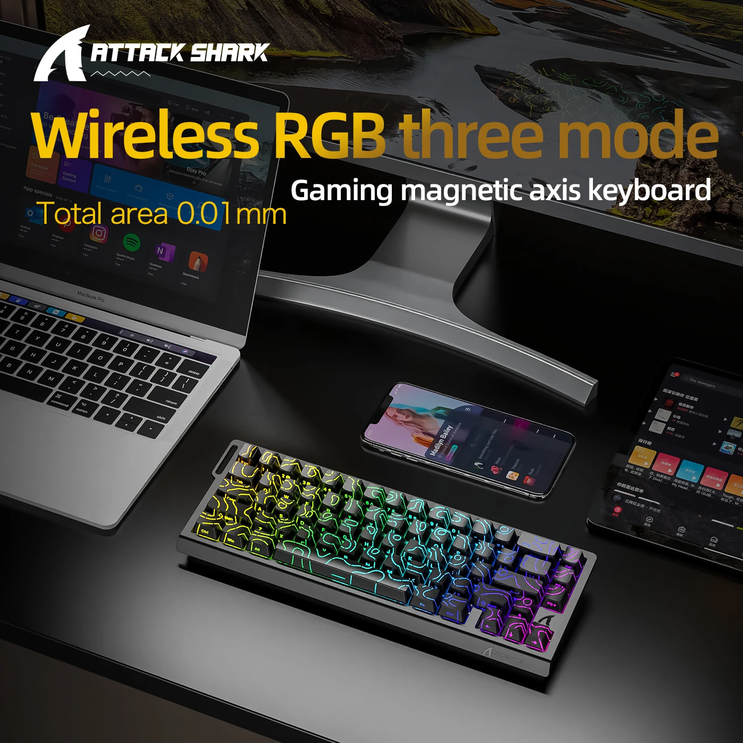 ATTACK SHARK X68 PRO HE Teclado con interruptor magnético inalámbrico para juegos profesionales, disparo rápido de 0,01 mm con cable SOCD de 8000 Hz, frecuencia de 0,125 ms y 128 K - imagen 3