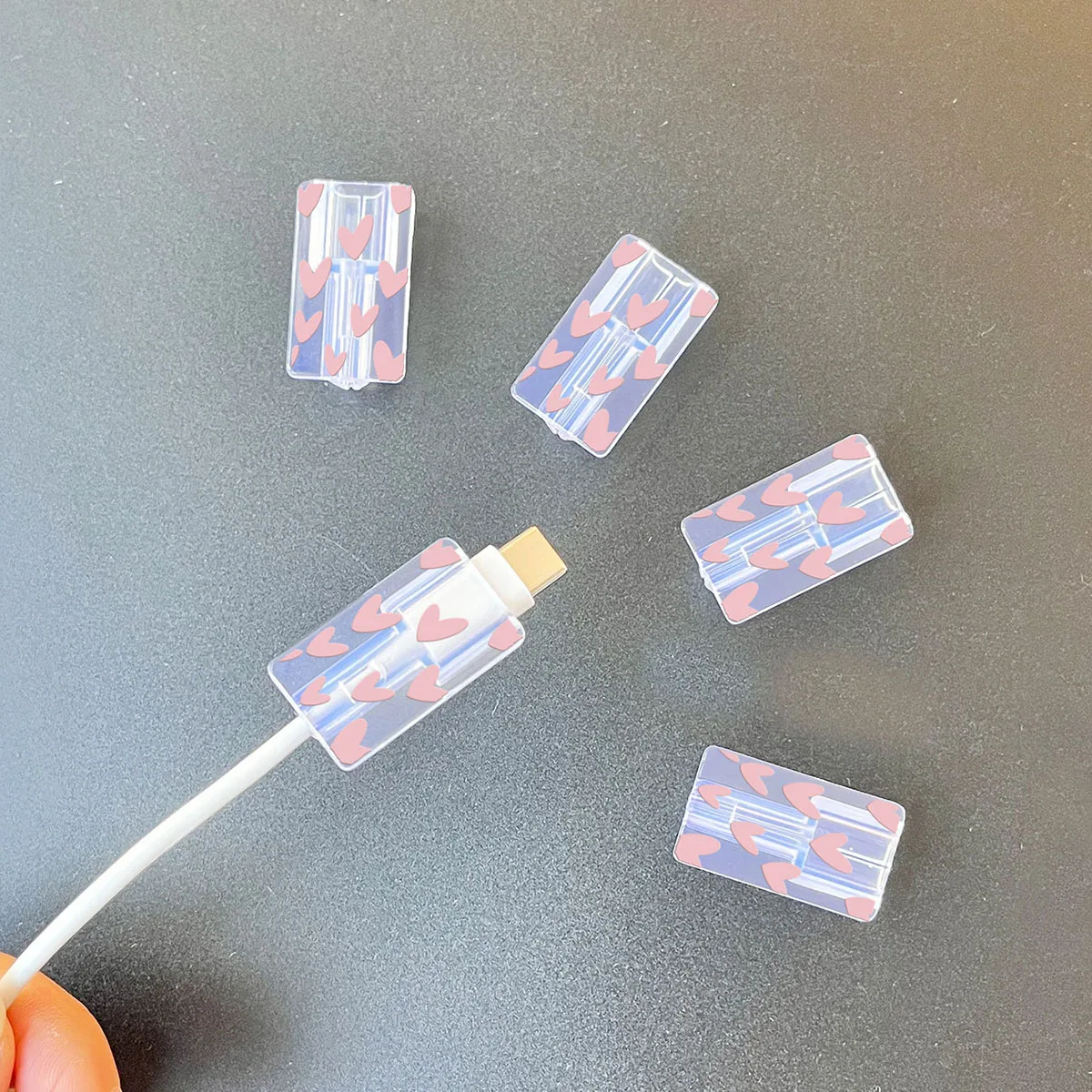 5 uds cargador de silicona suave enrollador de Cable de carga rápida funda protectora para Apple IPhone Cable de datos rosa amor funda Clip