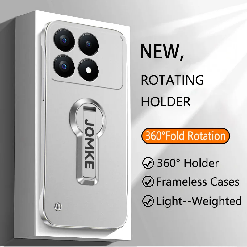 Funda ultrafina sin marco con pintura metálica de lujo para Xiaomi Poco X6 Pro F6 F5 Pro, fundas de teléfono con soporte giratorio para PC dura