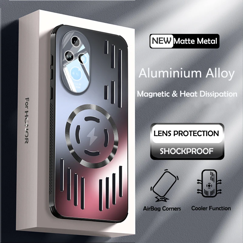 Funda de carga inalámbrica magnética con disipación de calor de Metal duro para Huawei HONOR 300 200 100 Magic 7 Pro Lite X9C funda trasera inteligente