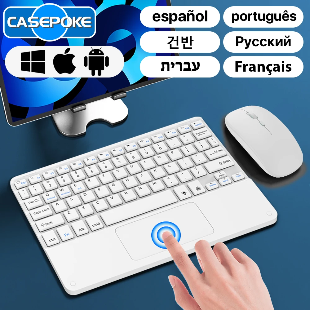 CASEPOKE teclado Bluetooth para tableta teléfono inteligente teclado táctil inalámbrico para IOS Android Windows para iPad teclado ratón - imagen 2