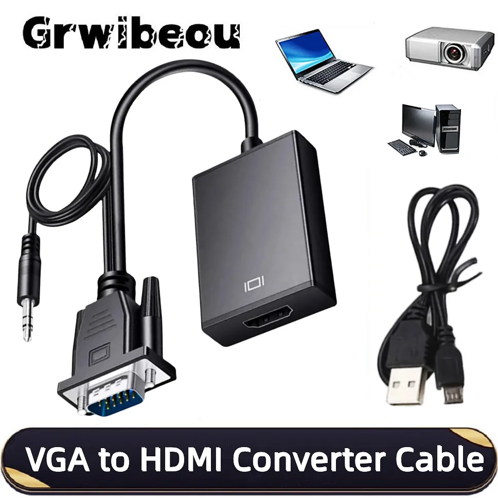 Convertidor VGA a HDMI de 1080P con Audio y alimentación USB, adaptador macho a hembra para PC, portátil, proyector, adaptador HD 1080P VGA a HDMI - imagen 2