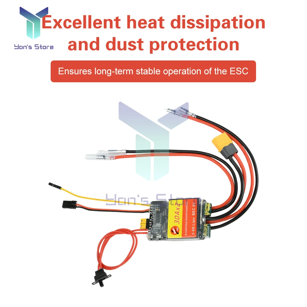 ESC cepillado bidireccional de doble canal 30A 50A con entrada de señal PWM para coches RC, barcos y vehículos con orugas - imagen 5