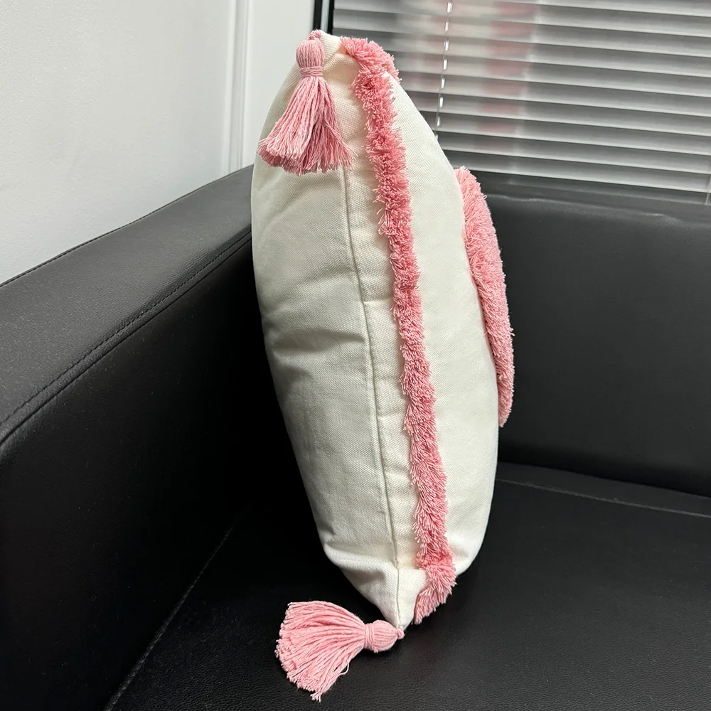 Funda de almohada de lona con mechones para el hogar, sofá, sala de estar, dormitorio, patrón de corazón rosa para el día de San Valentín romántico, aniversario de pareja - imagen 5