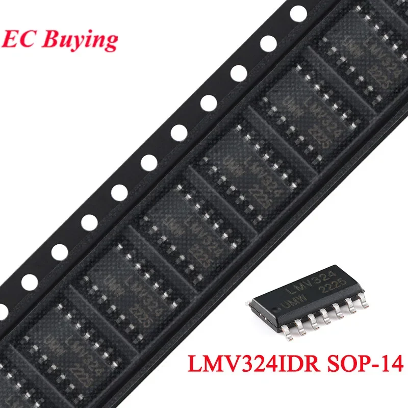 10 uds/5 piezas LMV324 LMV324IDR SOP-14 cuatro canales Quad baja potencia Rail-to-Rail amplificador operativo Chip IC circuito integrado