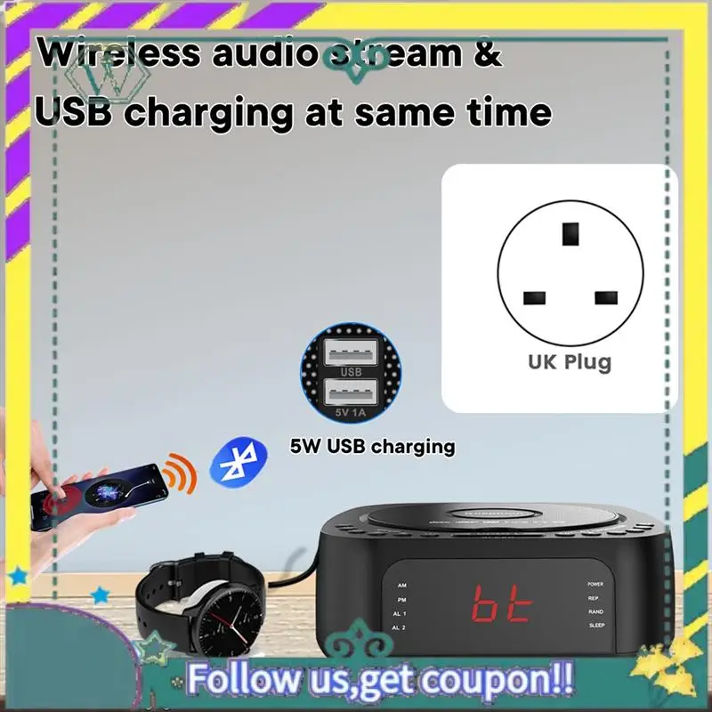 Nuevo reproductor de DVD portátil, despertador FM, Altavoz Bluetooth, reproductor de música, reproductor de CD para el hogar, enchufe del Reino Unido - imagen 3