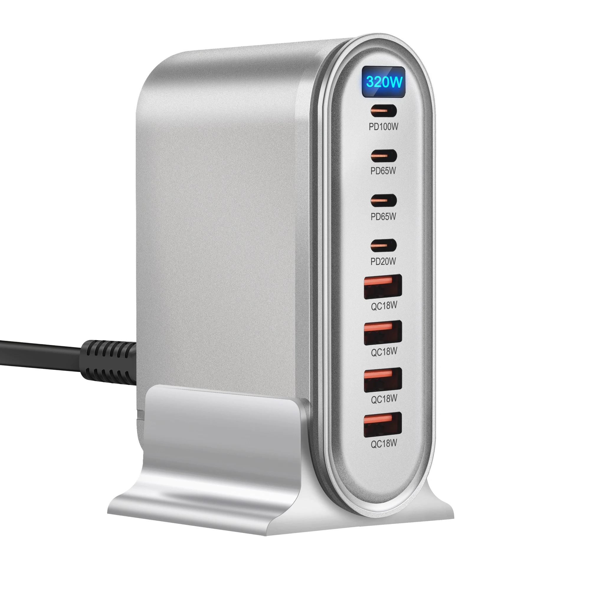 Estación de carga rápida USB C de 320W y 8 puertos con 4C y 4A PD 100W para ordenador portátil/MacBook/iPhone/Samsung con pantalla LED - imagen 4