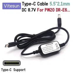 Adaptador USB-C a DC 5,5x2,1 mm para Cámaras - Compatible Baterías LP-E6 DR-E18 DMW-BLF19