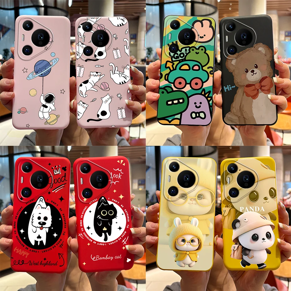 Para Huawei Pura 70 funda trasera Huawei Pura 70 Pro Plus Pura70 Fundas de teléfono parachoques lindo Panda a prueba de golpes Fundas suaves de silicona