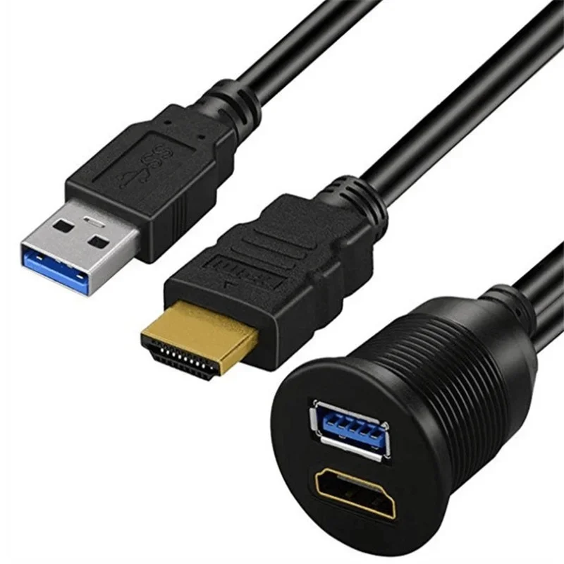 USB 3,0 y HDMI compatible con HDMI + USB3.0 AUX extensión Panel de salpicadero Cable de montaje empotrado para coche barco motocicleta - imagen 5
