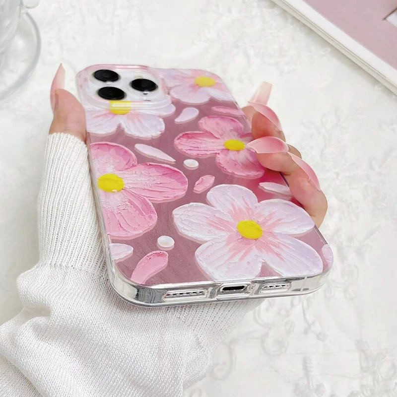 Funda de teléfono con estampado de flores de cerezo a la moda de margaritas para iPhone 13 11 12 14 15 16 17 Air Pro Max Plus 16E 8 7 Plus SE2 X XS - imagen 5