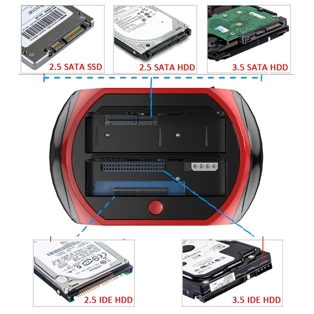 Estación de disco duro todo en 1 de doble bahía USB3.0 2,0 5Gbps HDD SSD acoplamiento con adaptador de corriente de 12V para tarjeta HDD/SSD TF de 2,5/3,5 pulgadas - imagen 2