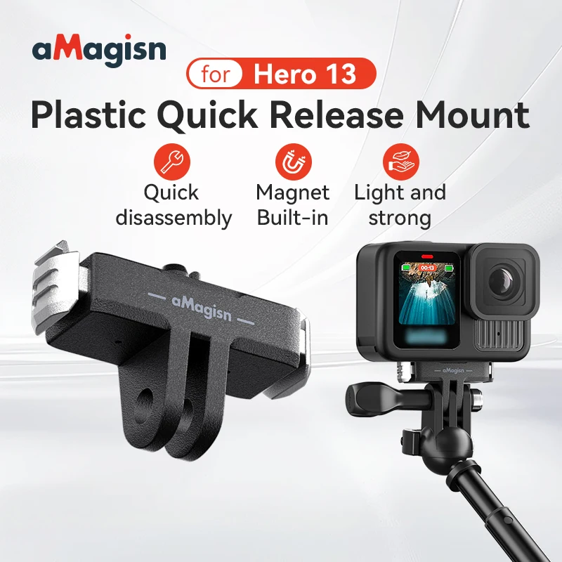 Base magnética de liberación rápida para GoPro Hero 13, adaptador de montaje de extensión de plástico, soporte para Go Pro Hero 13, accesorio negro