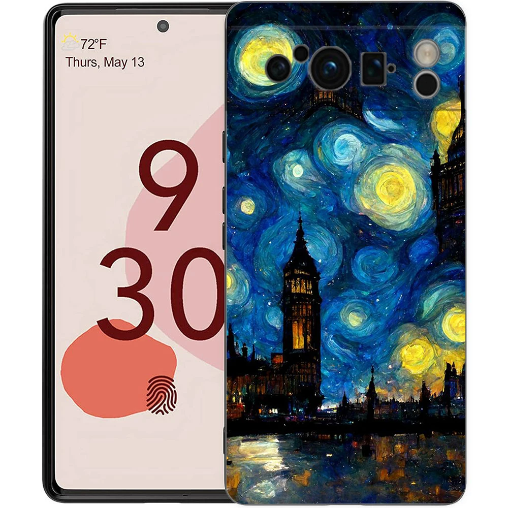 Funda de teléfono para Google Pixel 8 7 6 Pro 8A 7A 6A TPU carcasa de silicona suave a prueba de golpes cubierta negra noche estrellada van gogh - imagen 4