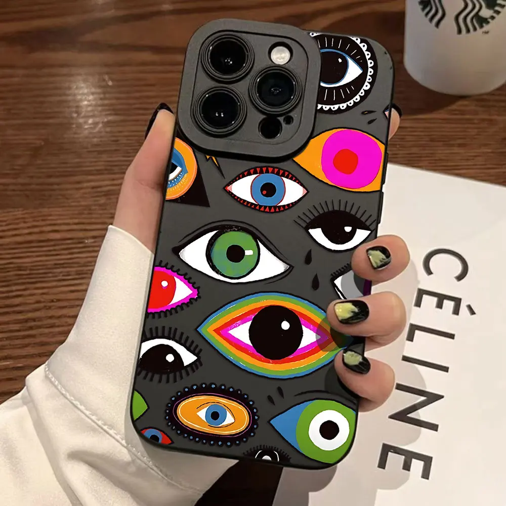 Y2K Lucky Eye-funda de teléfono de pantalla completa para iPhone 16 15 14 13 12 11 X XR Xs 8 7 Plus Pro Max, cubierta de silicona - imagen 2