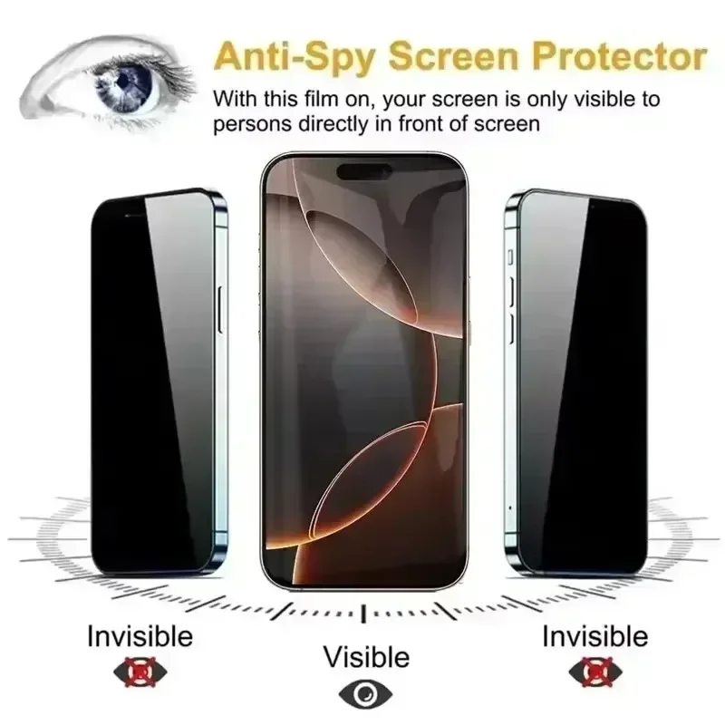 Protector de pantalla de privacidad para IPhone 16 14 11 12 13 15 Pro Max 7 8 Plus Mini X XR XS, vidrio antiespía, instalación sin polvo, 3 uds. - imagen 2