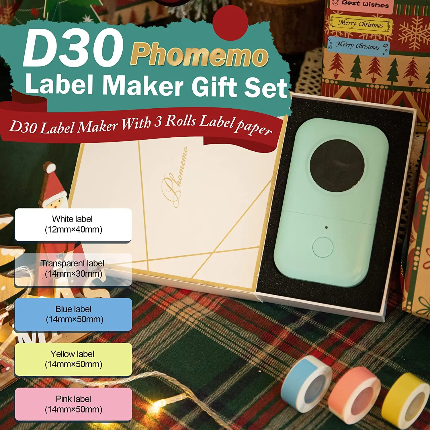 Phomemo-máquina portátil D30 para hacer etiquetas adhesivas, impresora térmica de mano con caja de regalo de 5 rollos para el hogar, la Oficina y la escuela - imagen 2