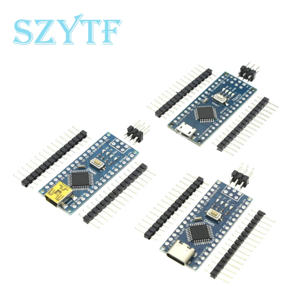 1 Uds Nano 3,0 con controlador Compatible con cargador de arranque Mini/tipo C/Micro USB CH340 controlador USB 16Mhz ATMEGA328P/PB para Arduino