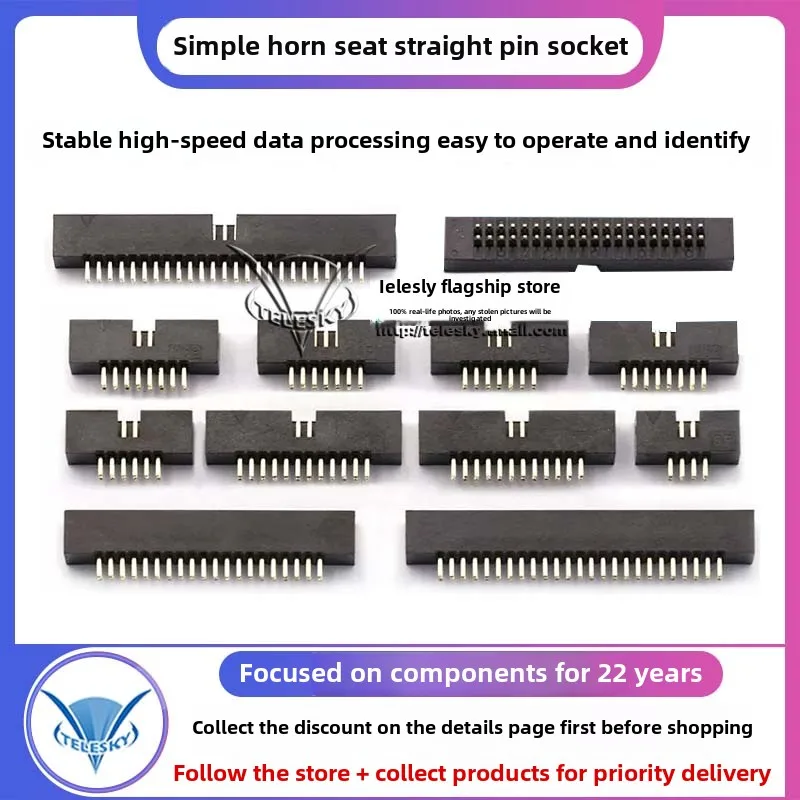 5 uds DC3 Cable enchufe 1,27mm espaciado Simple Bull Horn Socket conector ISP JTAG enchufe Pin recto 6/8/10/12/16/20/26/34/40/50p
