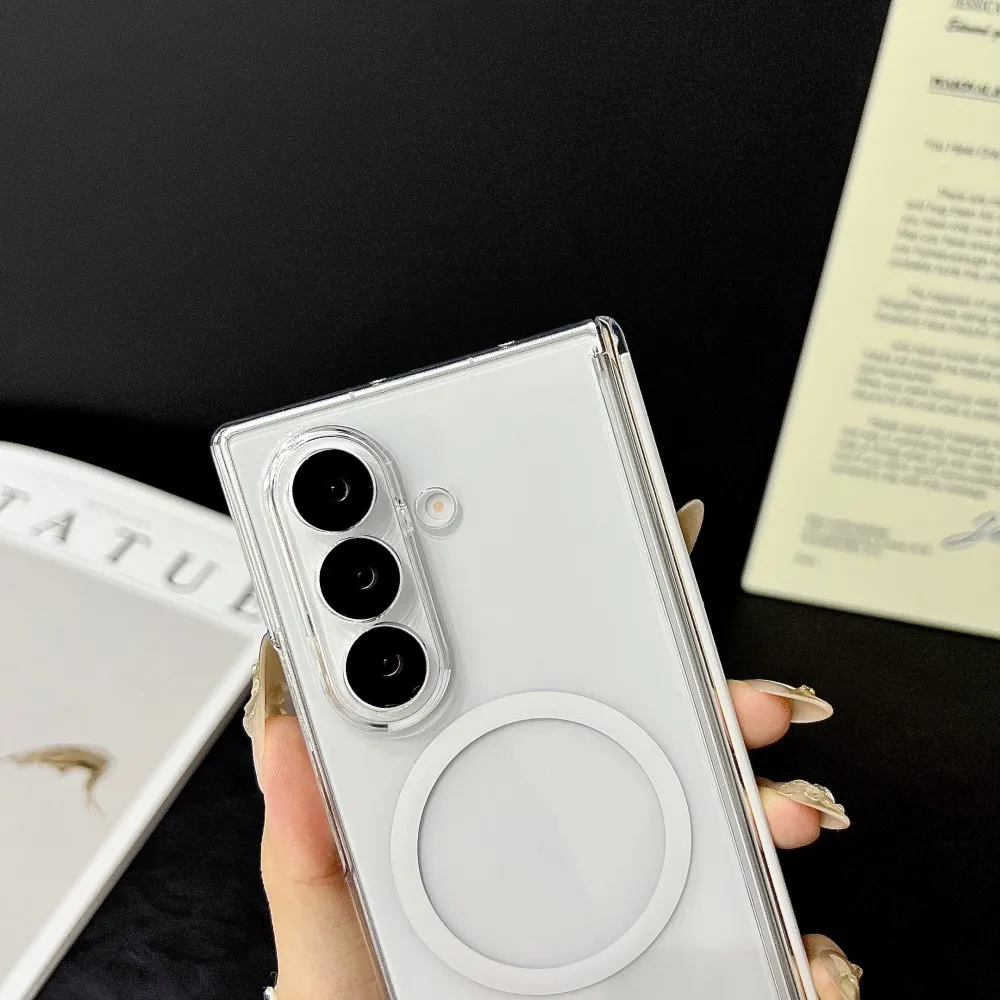 Para Samsung Galaxy Z Fold7 funda dura transparente bisagra media carga inalámbrica magnética protege la contraportada para Z Fold 7 Shell - imagen 4