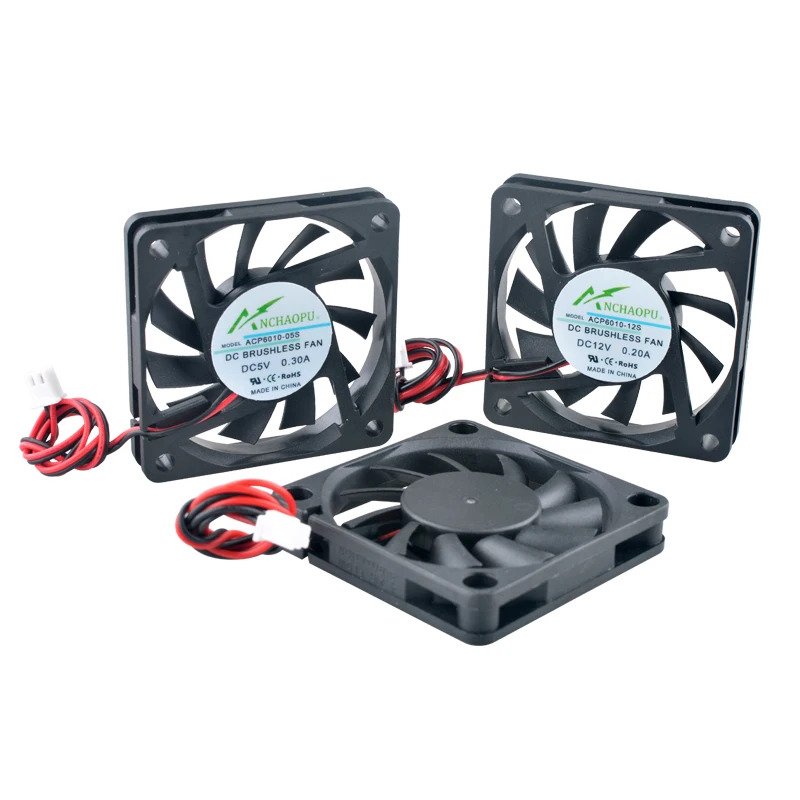 Ventilador de refrigeración Axial ACP6010 ultrafino, 60x60x10mm, multivoltaje, 5V/12V/24V, para cargadores, fuentes de alimentación, electrónica - imagen 2