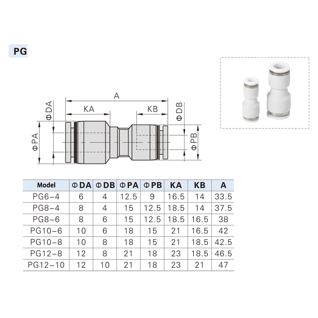 Conector rápido de enchufe rápido de diámetro Variable de tres vías recto neumático blanco PG6-4 PEG8-6 PW10-8 Accesorio neumático - imagen 2
